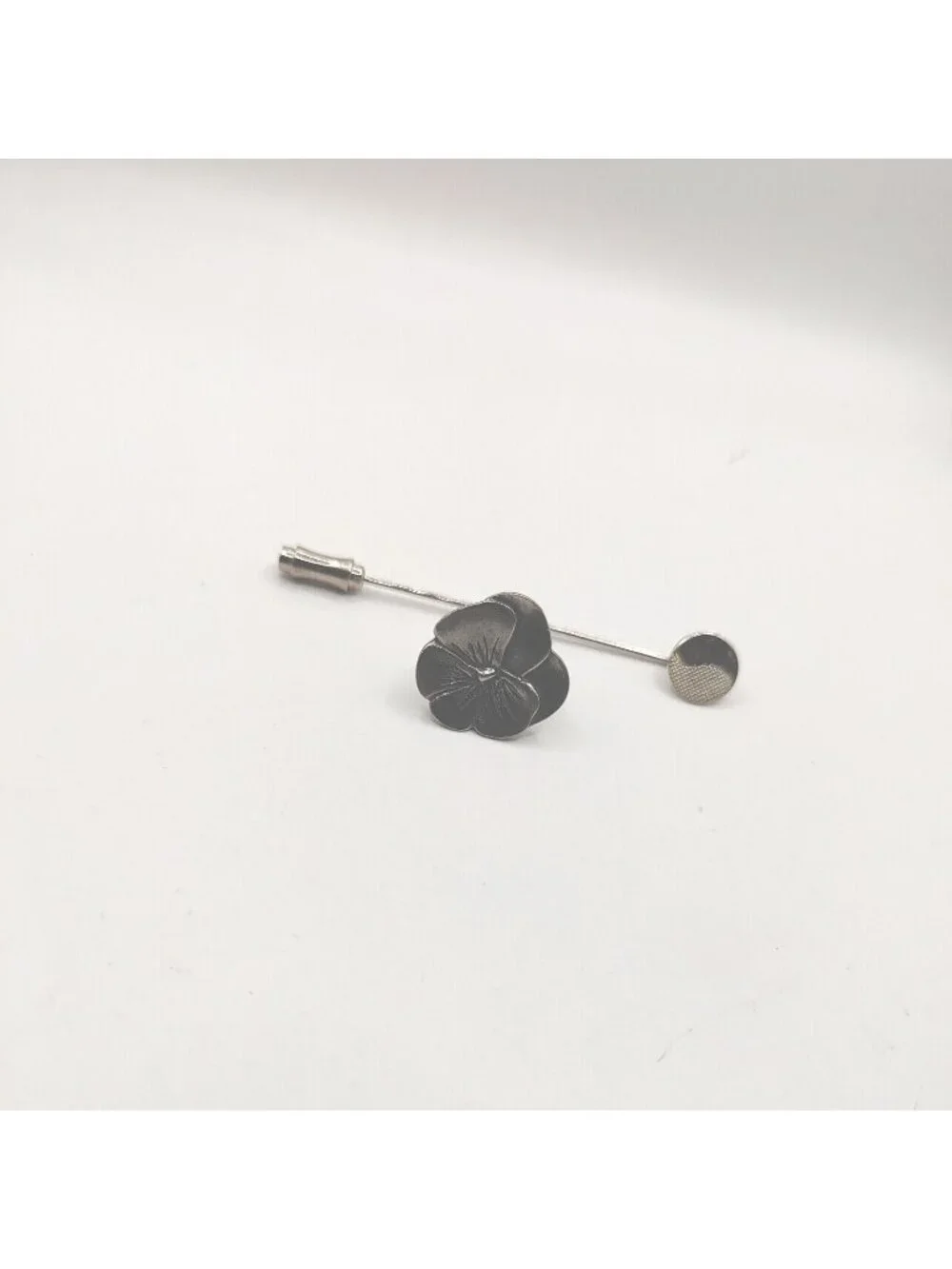Lot Of 2/stick Pin Silver Tone Signed MV31984 Ying Yang pansy VTG